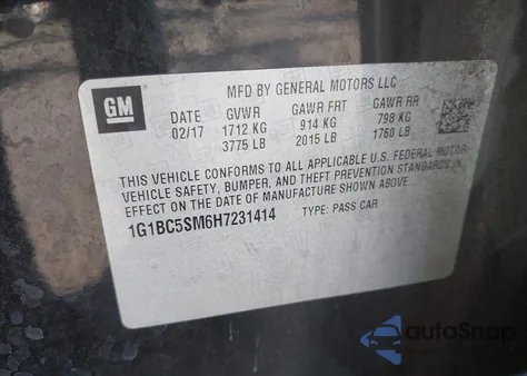 2017 Chevrolet Cruze Ls Auto from USA, damaged, VIN 1G1BC5SM6H7231414